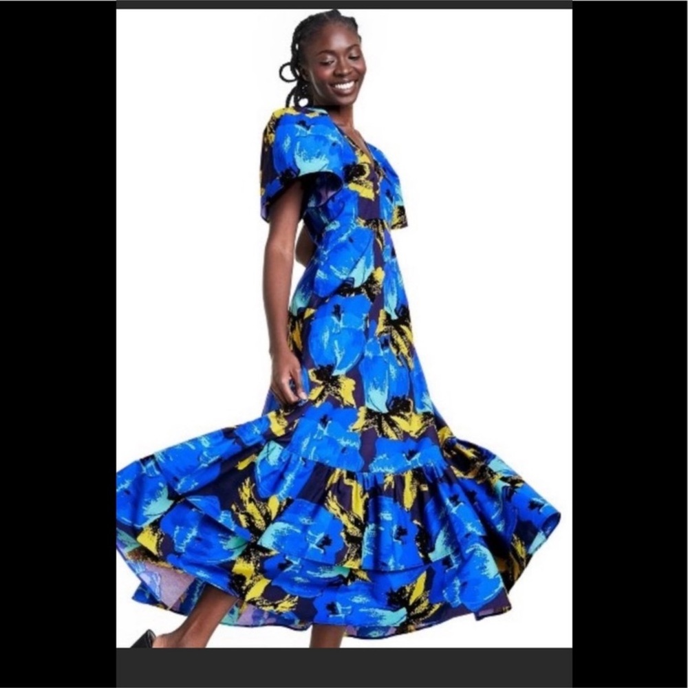 Christopher John Rogers Blue and Yellow High Low Dress